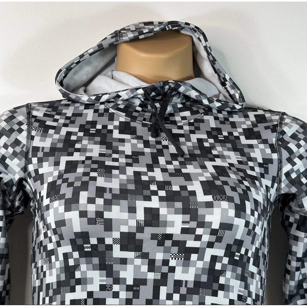 Nike Pro Hoodie Women M Warm Glitch Black White‎ Gray Digital Camo